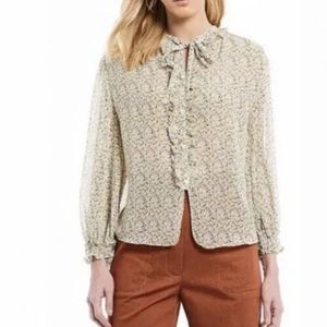 Chelsea & Violet Tie Neck Spring Floral Ruffle Top Size Large